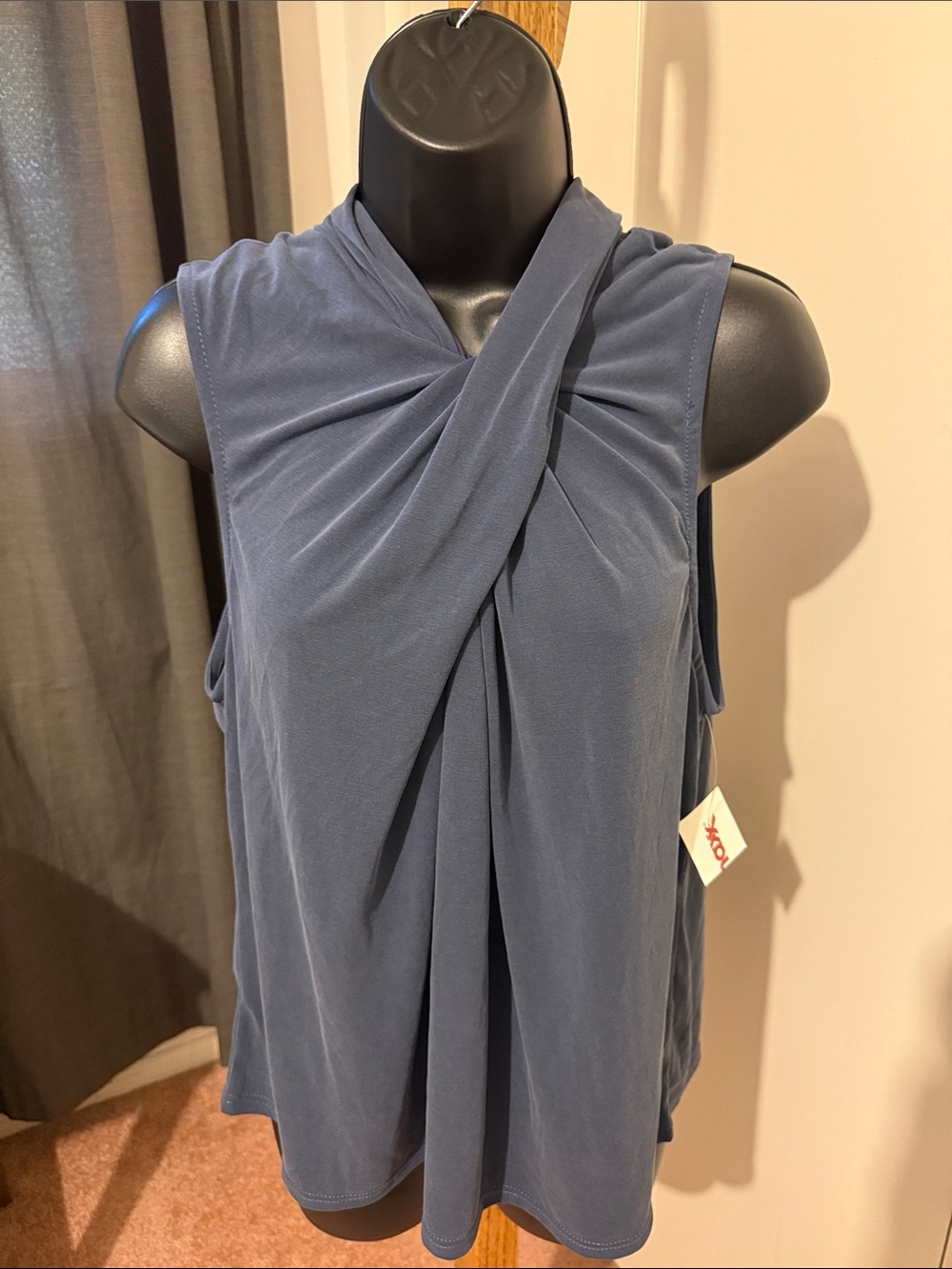 Wmn’s Slate Blue/Gray Twist-Front Draped Top
